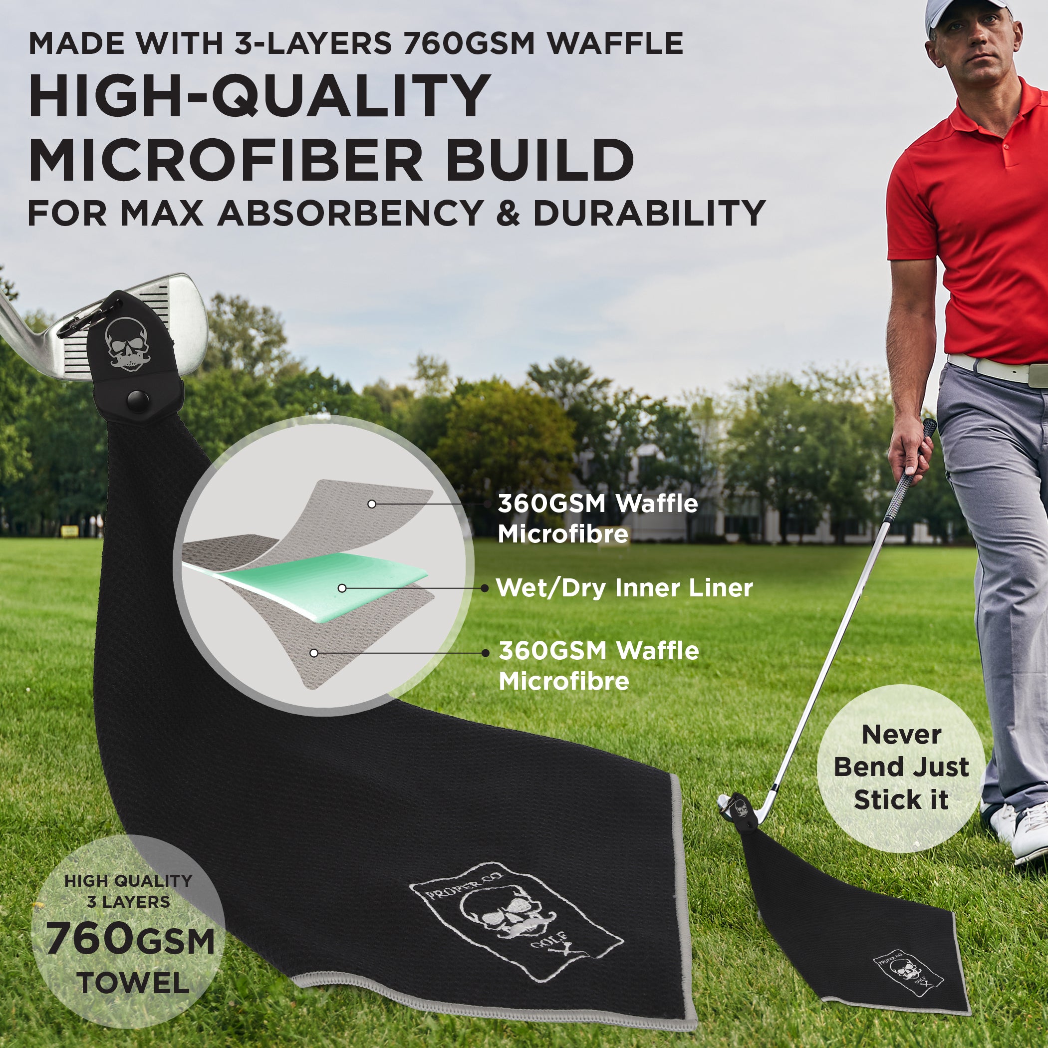 Black All-in-One Golf Towel